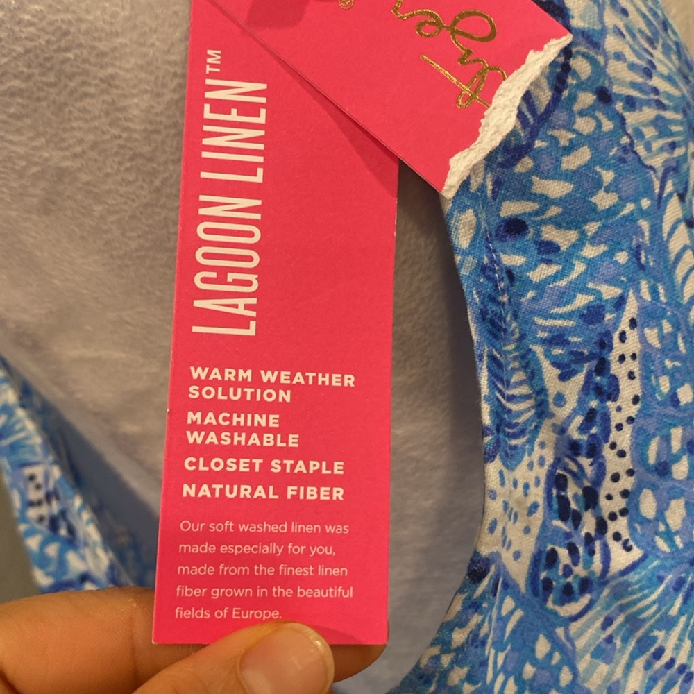 NWT Lilly Pulitzer 100% Linen Blue Tropical Sleeveless Top Size Medium Summer - Picture 8 of 9